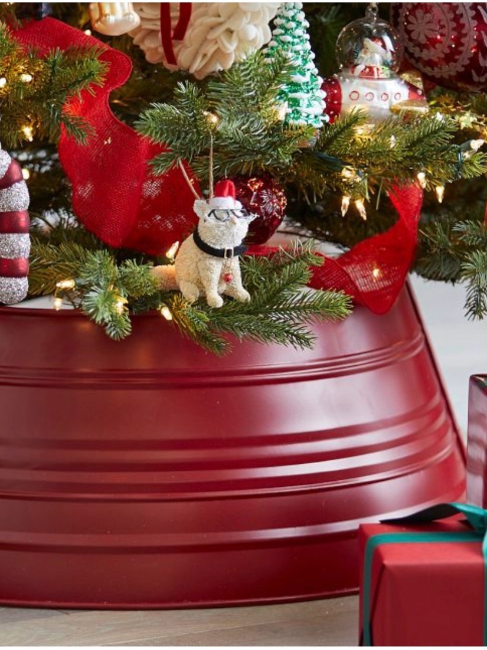 Pottery Barn Red Metal Christmas Tree Collar 27” Holiday Decor